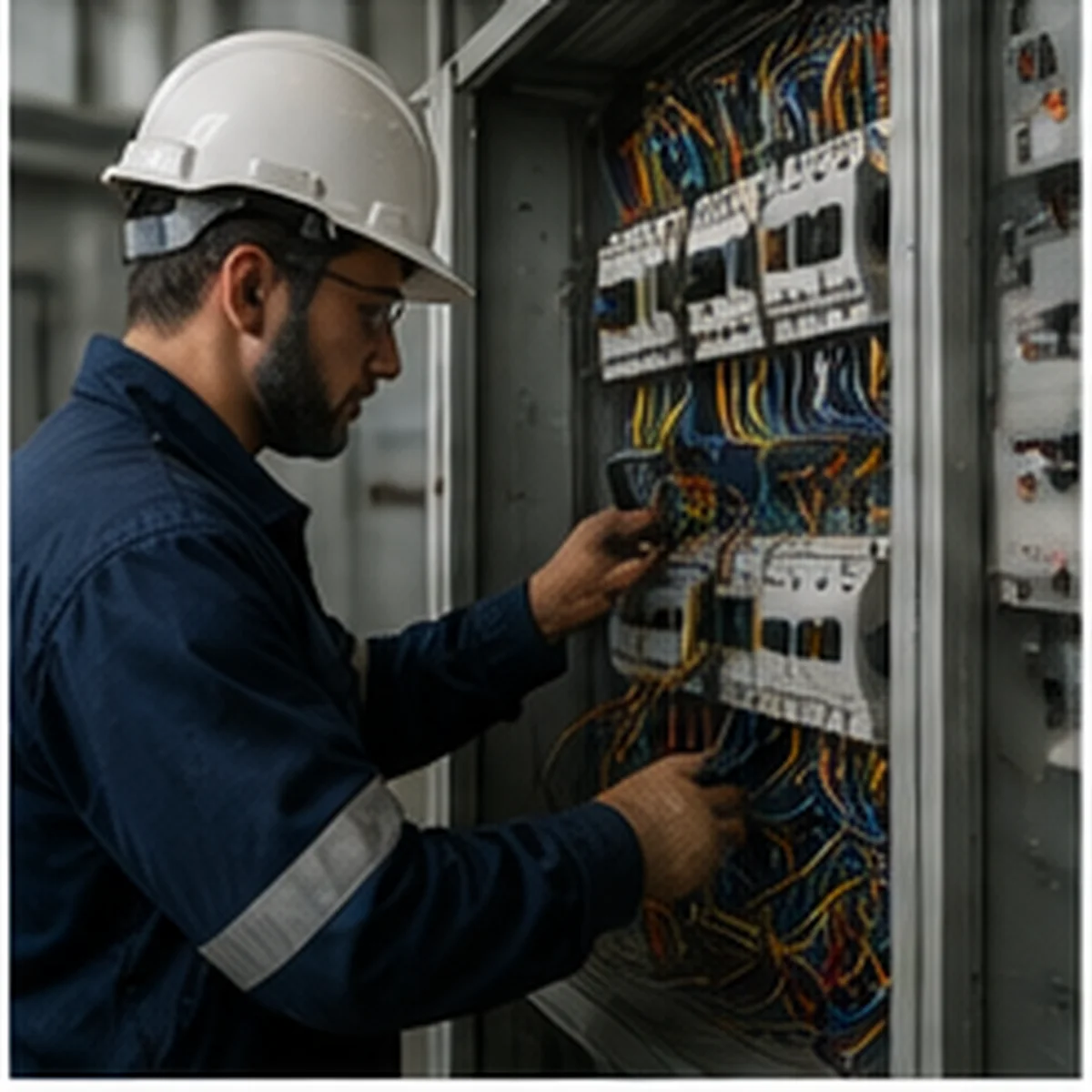 Técnico trabajando en tablero eléctrico industrial