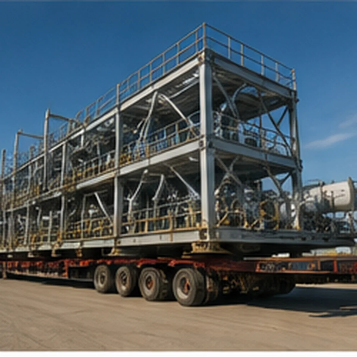 Módulo industrial prefabricado sobre transporte