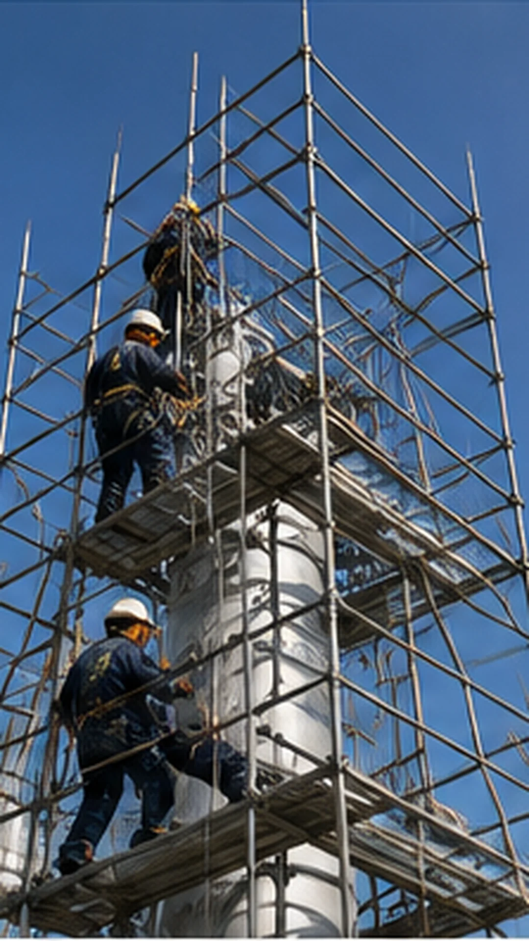 Técnico realizando montaje en altura sobre andamios