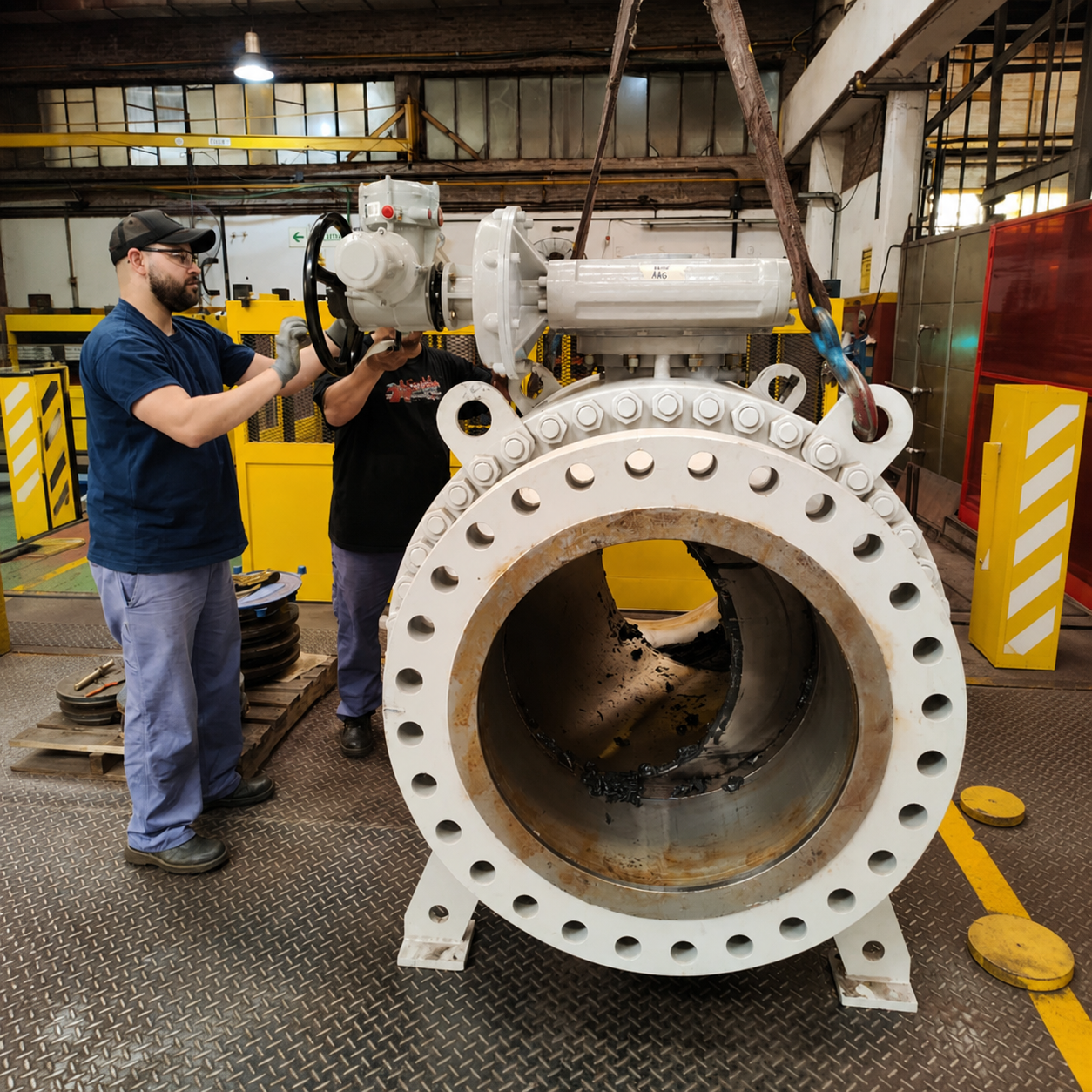 Large industrial motorized valve assembly