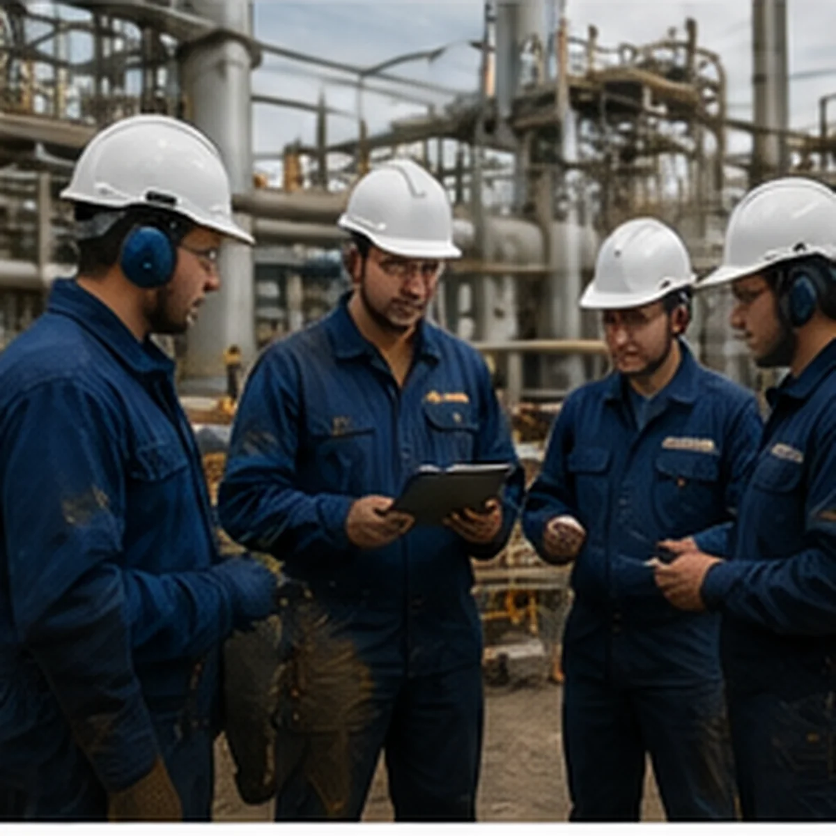 Reunión técnica de campo en planta industrial